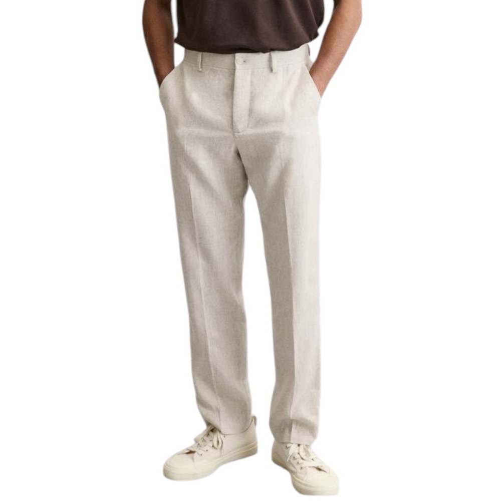 Zara Men's Light Beige Straight-Leg Trousers